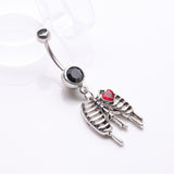 Detail View 2 of Dripping Ribcage Skeleton Heart Sparkle Belly Button Ring