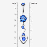 Detail View 1 of Dainty Dangled Heart Belly Button Ring-Blue