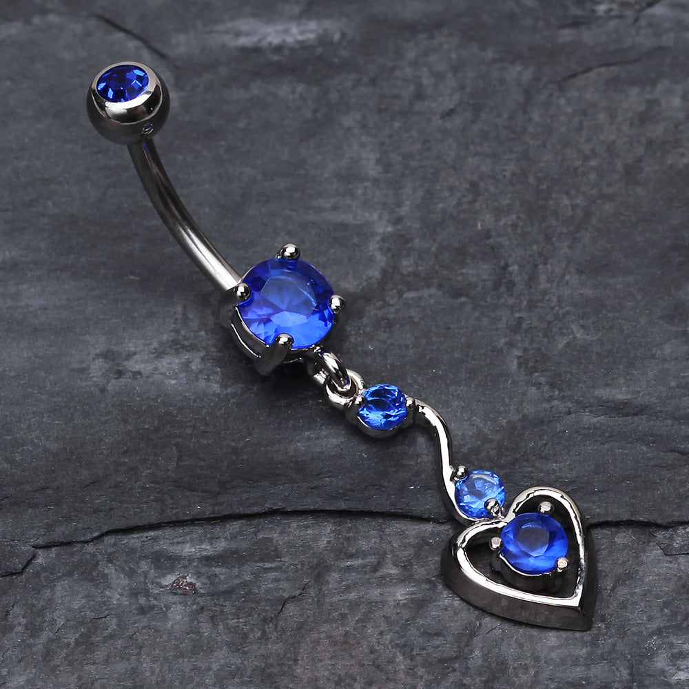 Detail View 2 of Dainty Dangled Heart Belly Button Ring-Blue