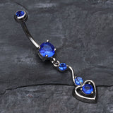 Detail View 2 of Dainty Dangled Heart Belly Button Ring-Blue