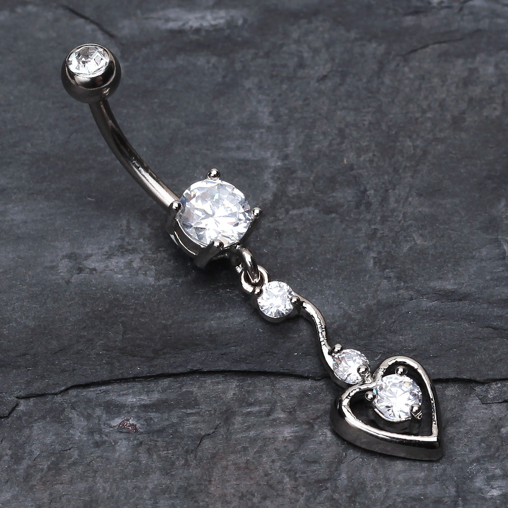 Detail View 2 of Dainty Dangled Heart Belly Button Ring-Clear Gem