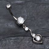 Detail View 2 of Dainty Dangled Heart Belly Button Ring-Clear Gem