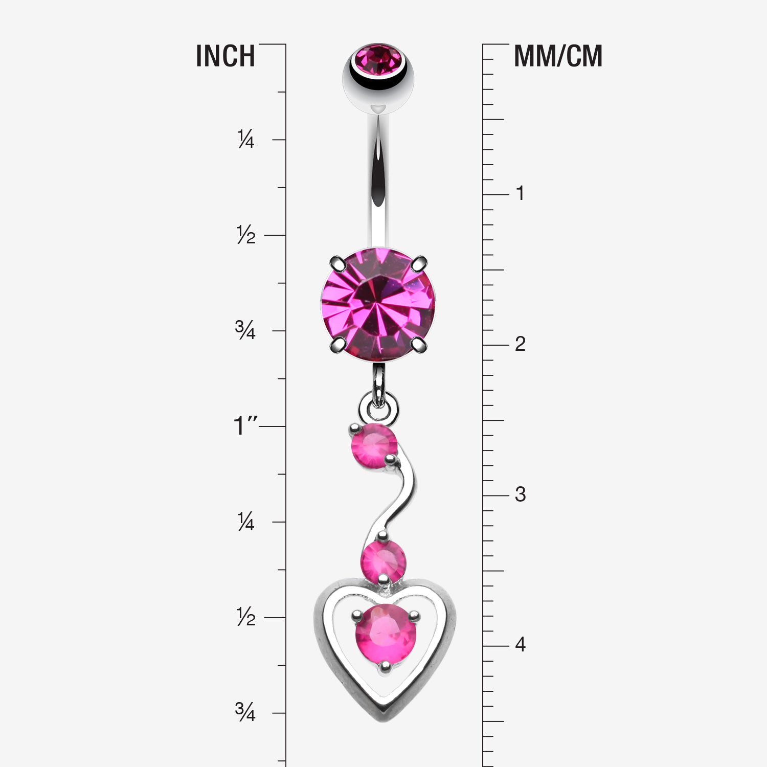 Detail View 1 of Dainty Dangled Heart Belly Button Ring-Fuchsia