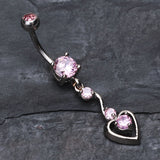 Detail View 2 of Dainty Dangled Heart Belly Button Ring-Pink