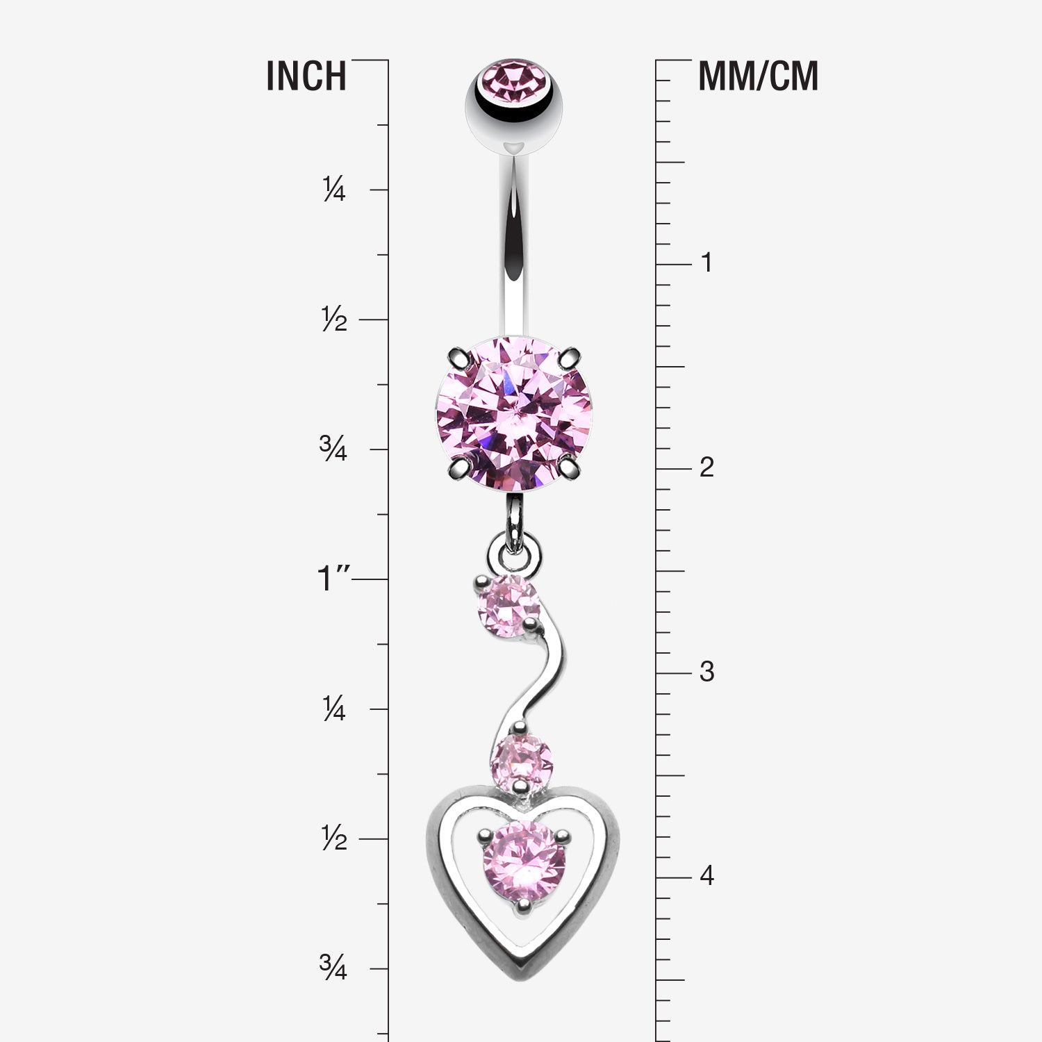 Detail View 1 of Dainty Dangled Heart Belly Button Ring-Pink
