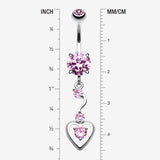 Detail View 1 of Dainty Dangled Heart Belly Button Ring-Pink