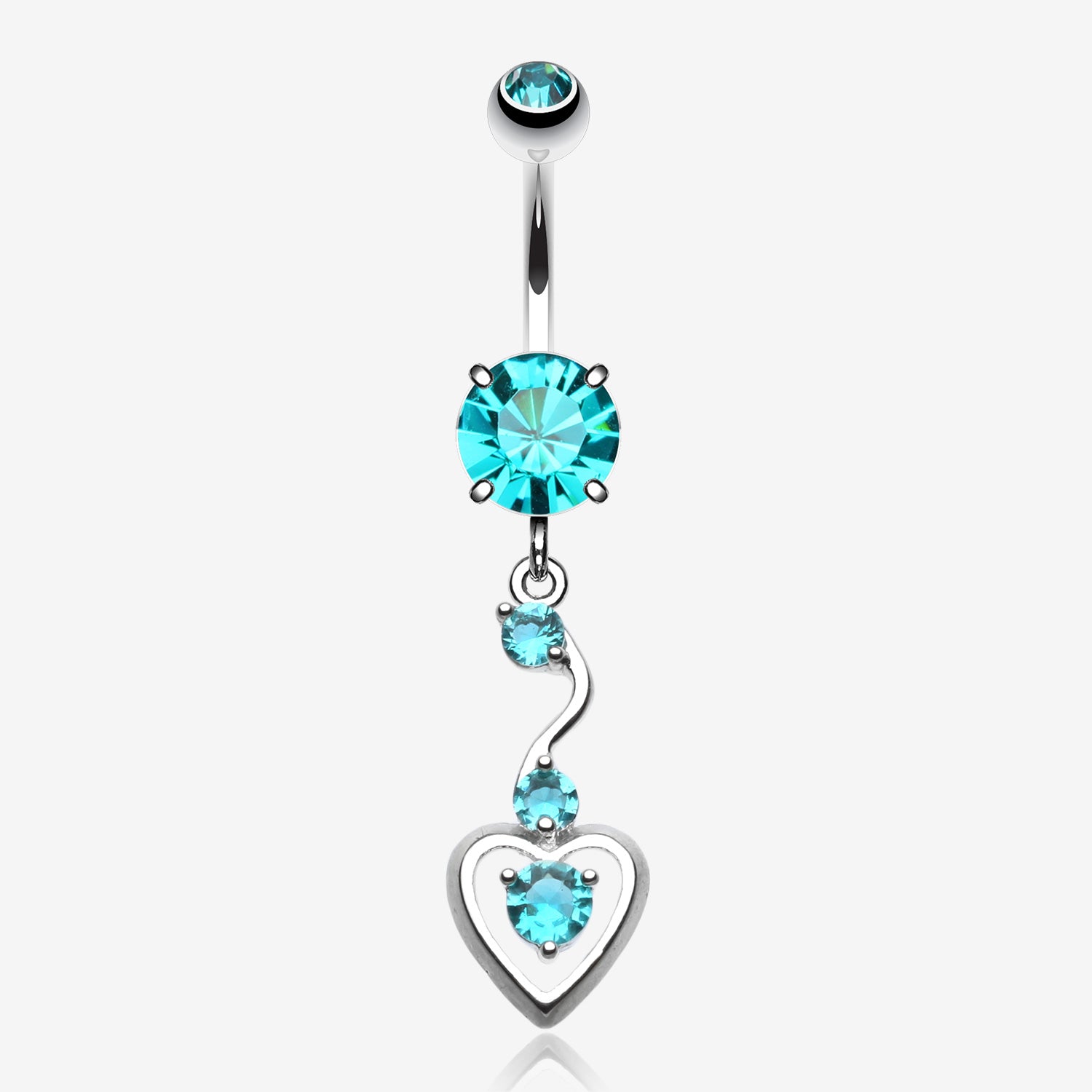 Dainty Dangled Heart Belly Button Ring-Teal