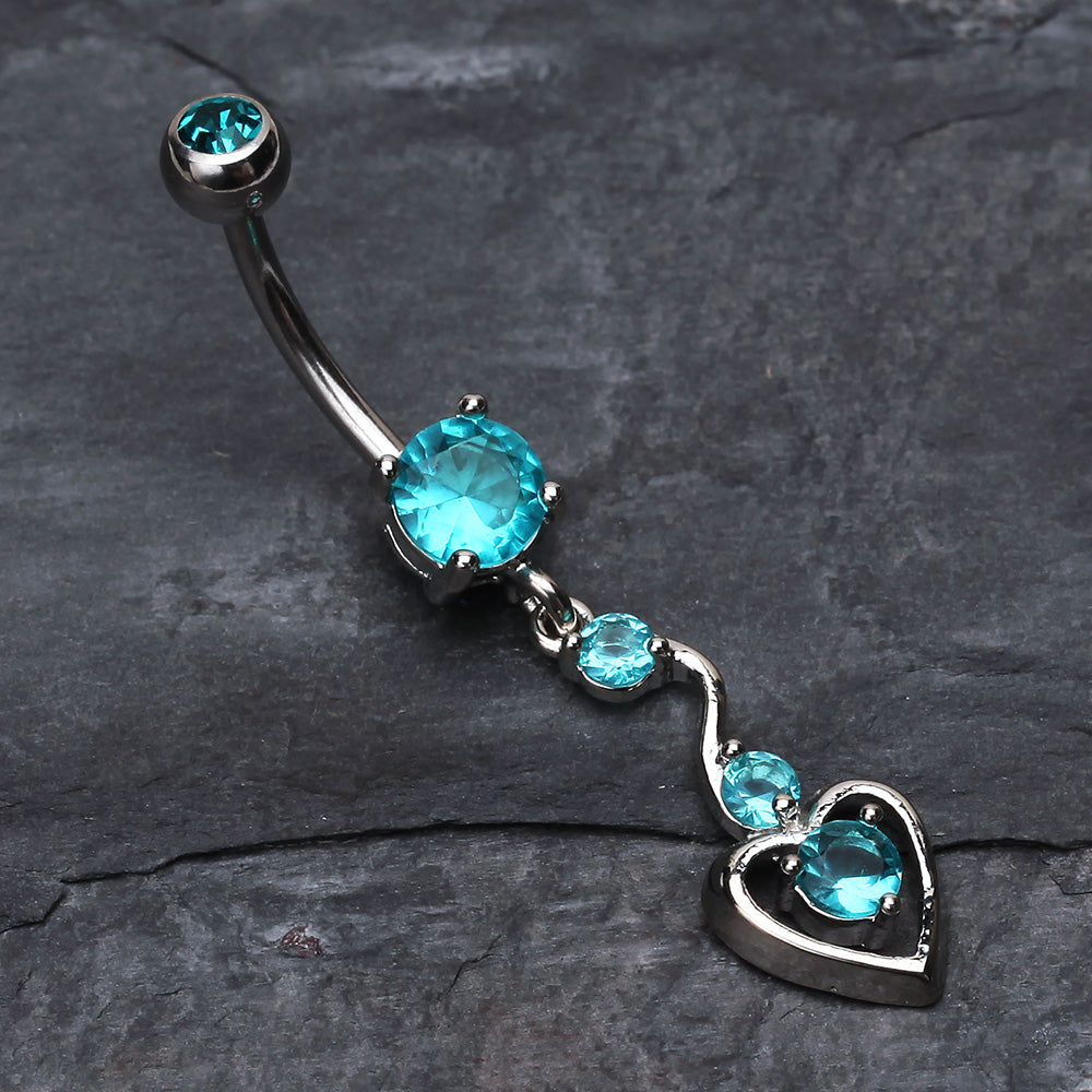 Detail View 2 of Dainty Dangled Heart Belly Button Ring-Teal