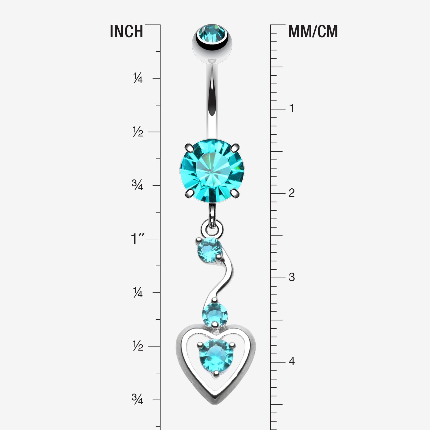 Detail View 1 of Dainty Dangled Heart Belly Button Ring-Teal