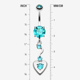 Detail View 1 of Dainty Dangled Heart Belly Button Ring-Teal