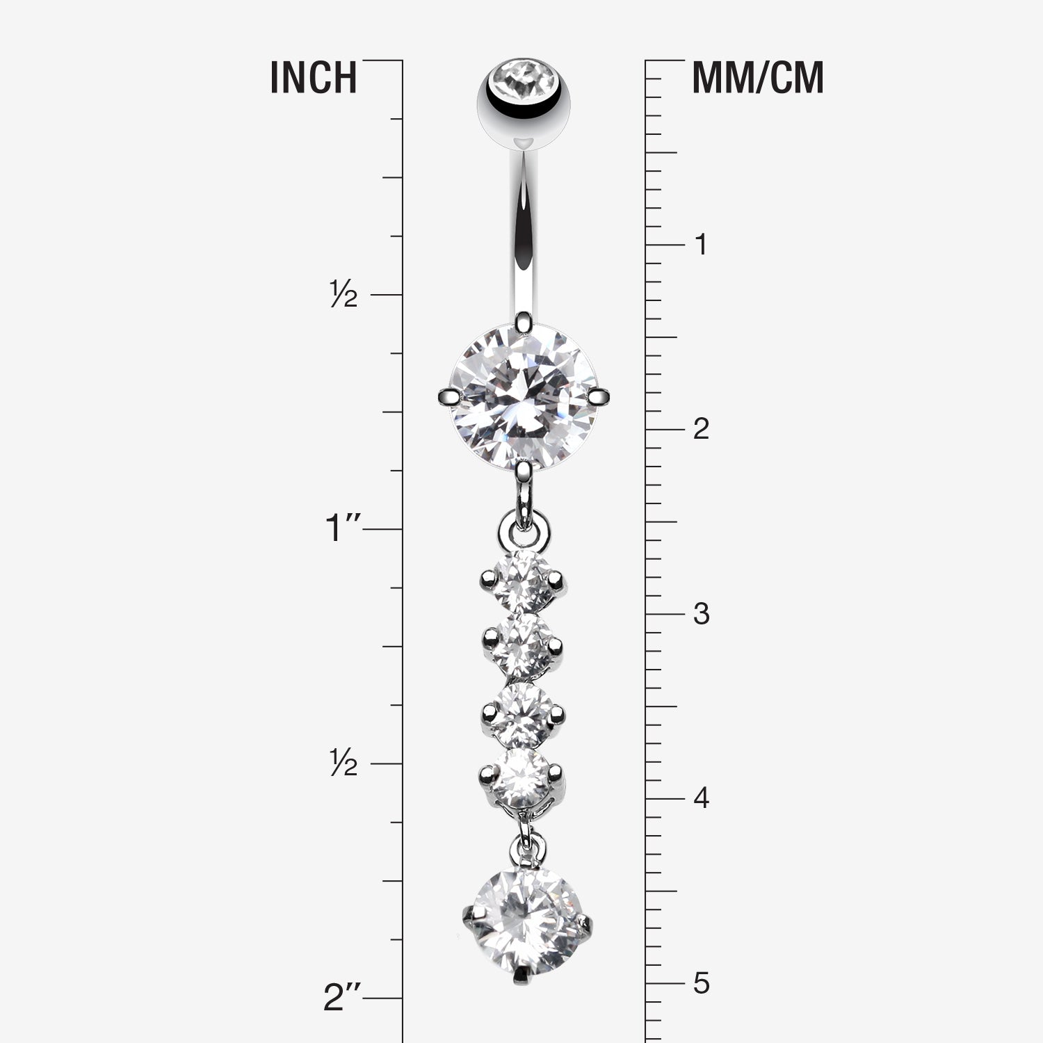 Detail View 1 of Classy Multi Gem Belly Button Ring-Clear Gem