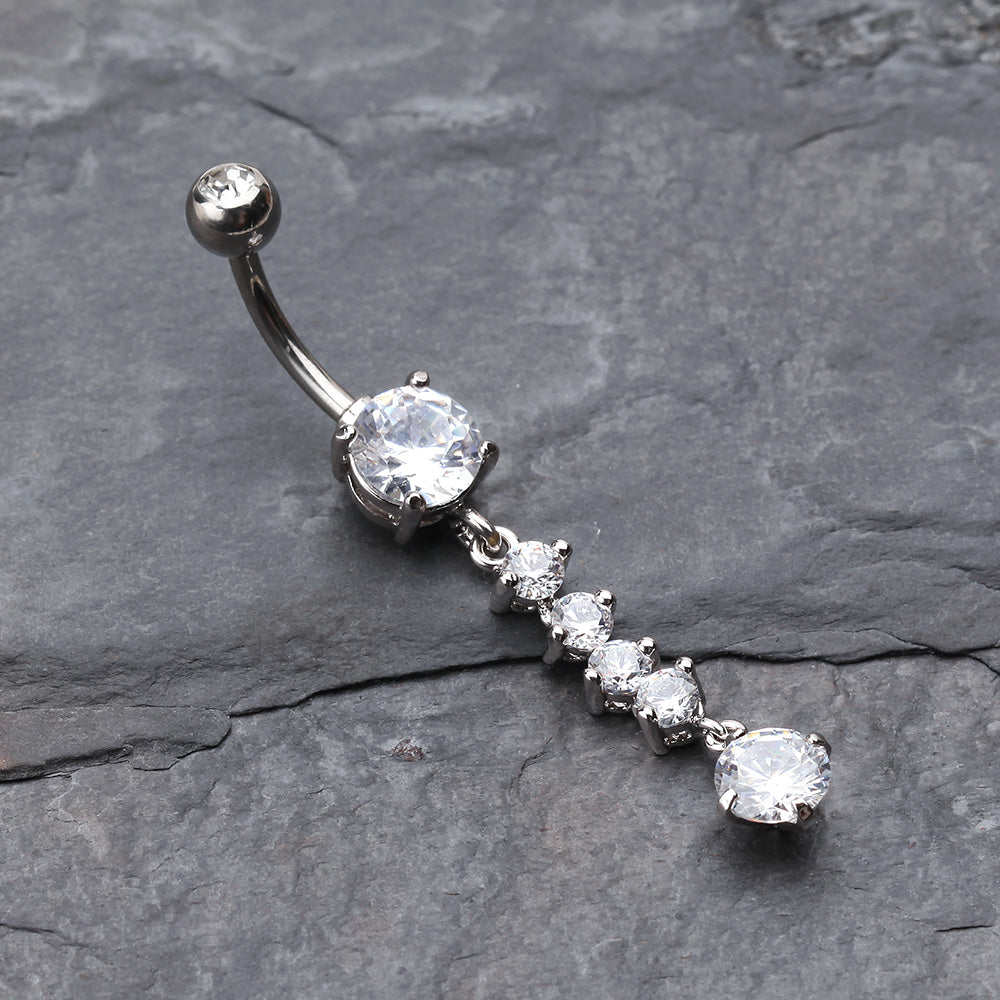 Detail View 2 of Classy Multi Gem Belly Button Ring-Clear Gem