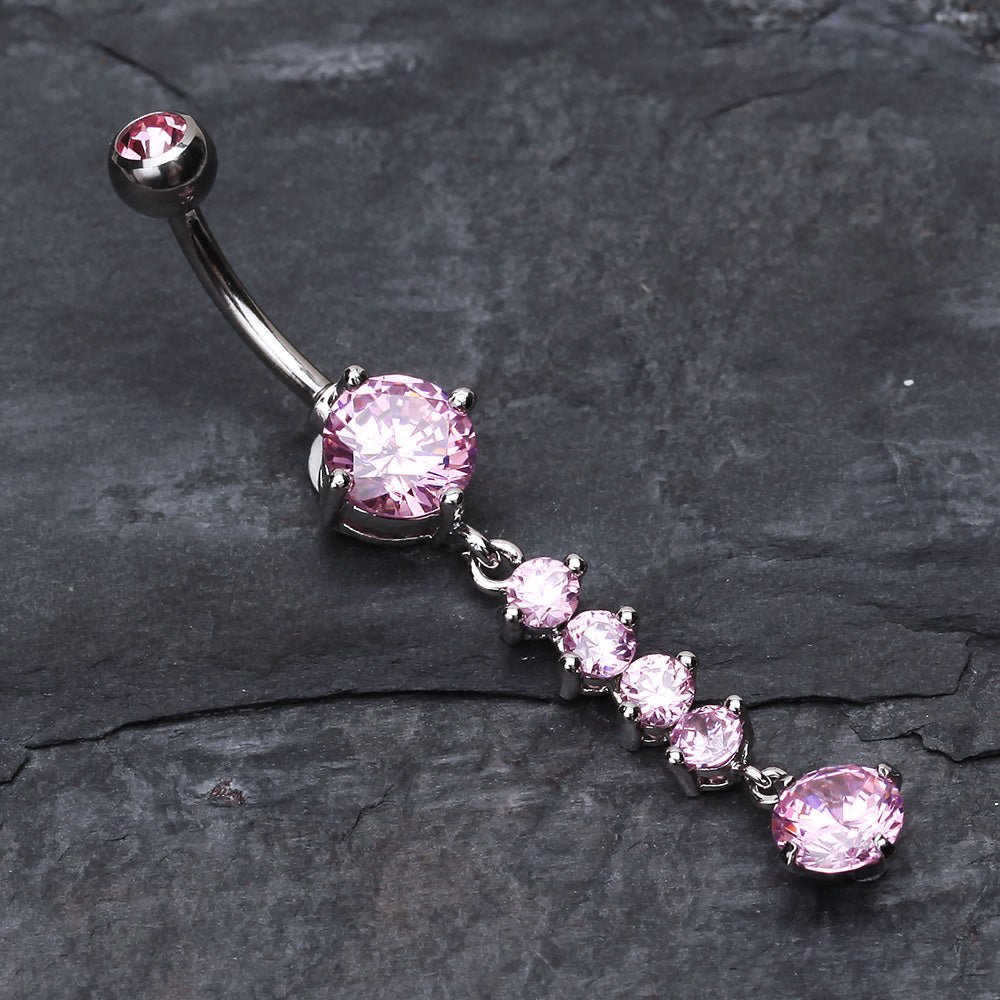 Detail View 2 of Classy Multi Gem Belly Button Ring-Pink