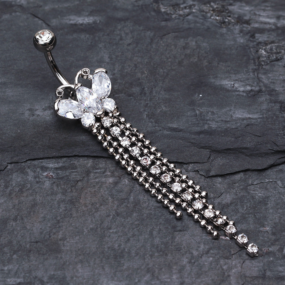 Detail View 2 of Butterfly Dazzle Showers Belly Button Ring-Clear Gem