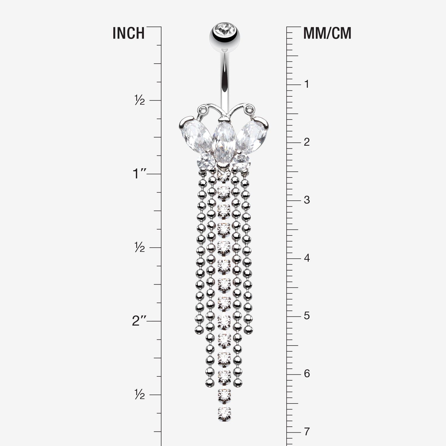 Detail View 1 of Butterfly Dazzle Showers Belly Button Ring-Clear Gem