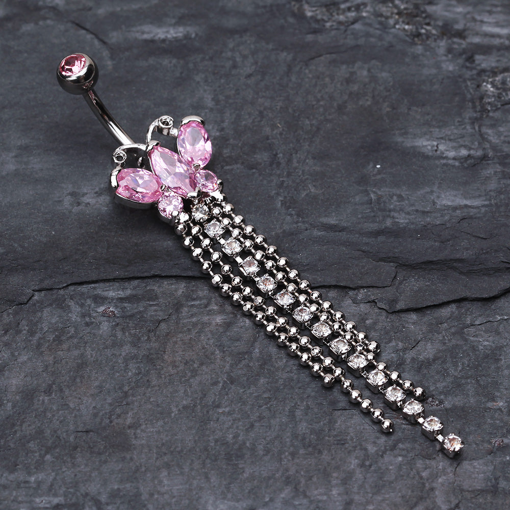 Detail View 2 of Butterfly Dazzle Showers Belly Button Ring-Pink