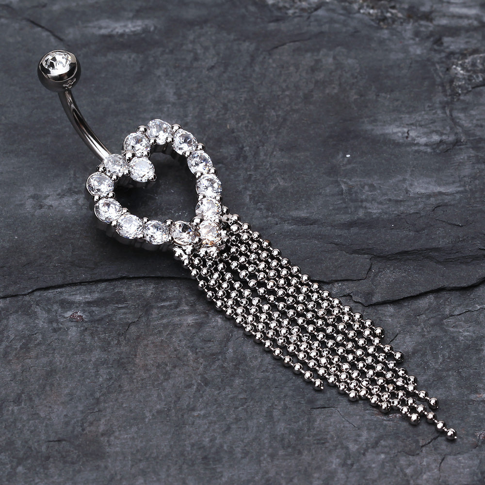 Detail View 2 of Heart Sparkle Showers Belly Button Ring-Clear Gem