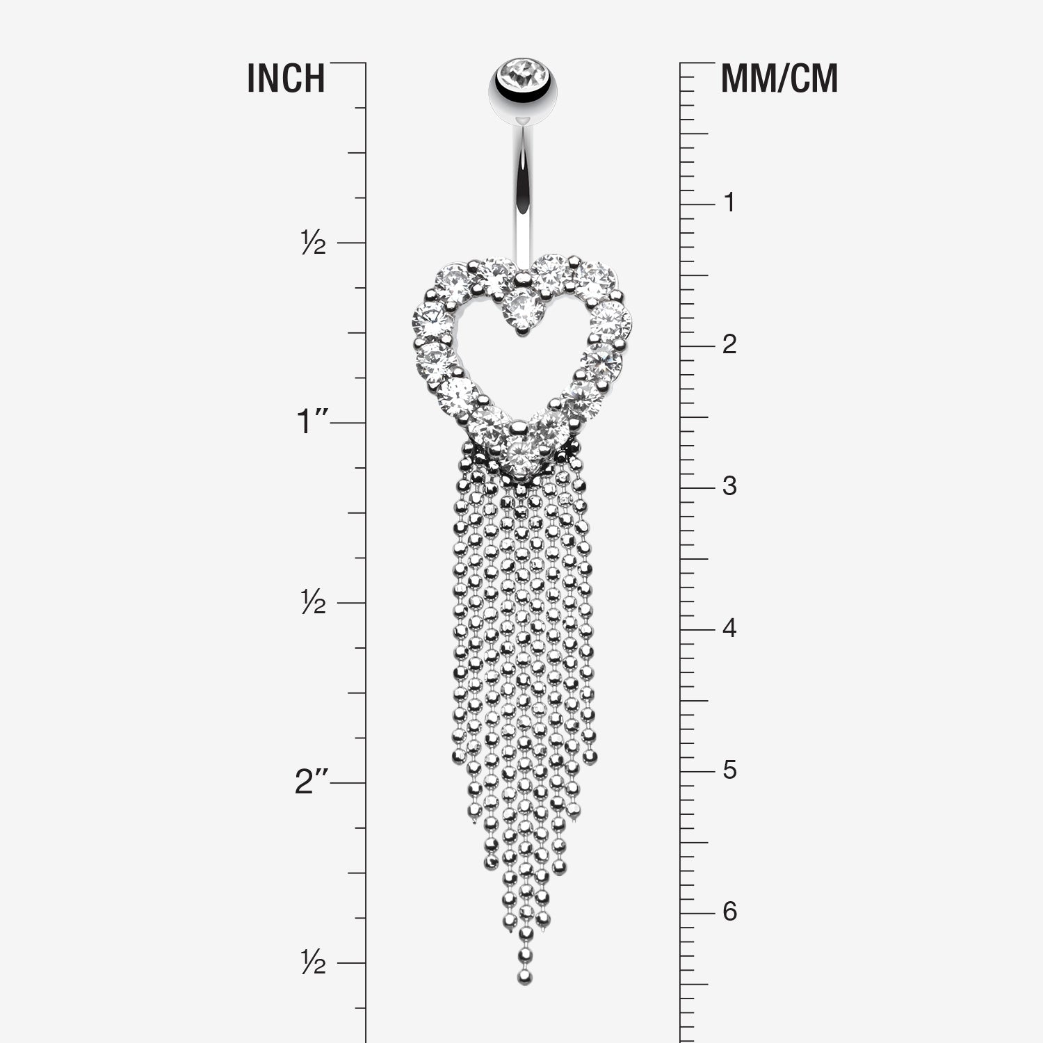 Detail View 1 of Heart Sparkle Showers Belly Button Ring-Clear Gem