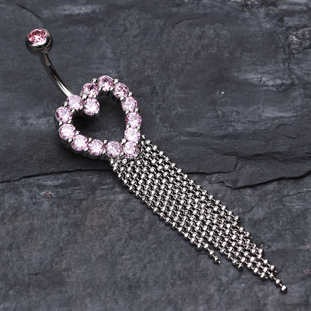 Detail View 2 of Heart Sparkle Showers Belly Button Ring-Pink