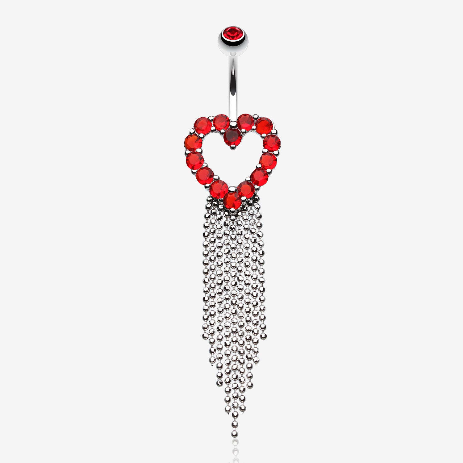Heart Sparkle Showers Belly Button Ring-Red