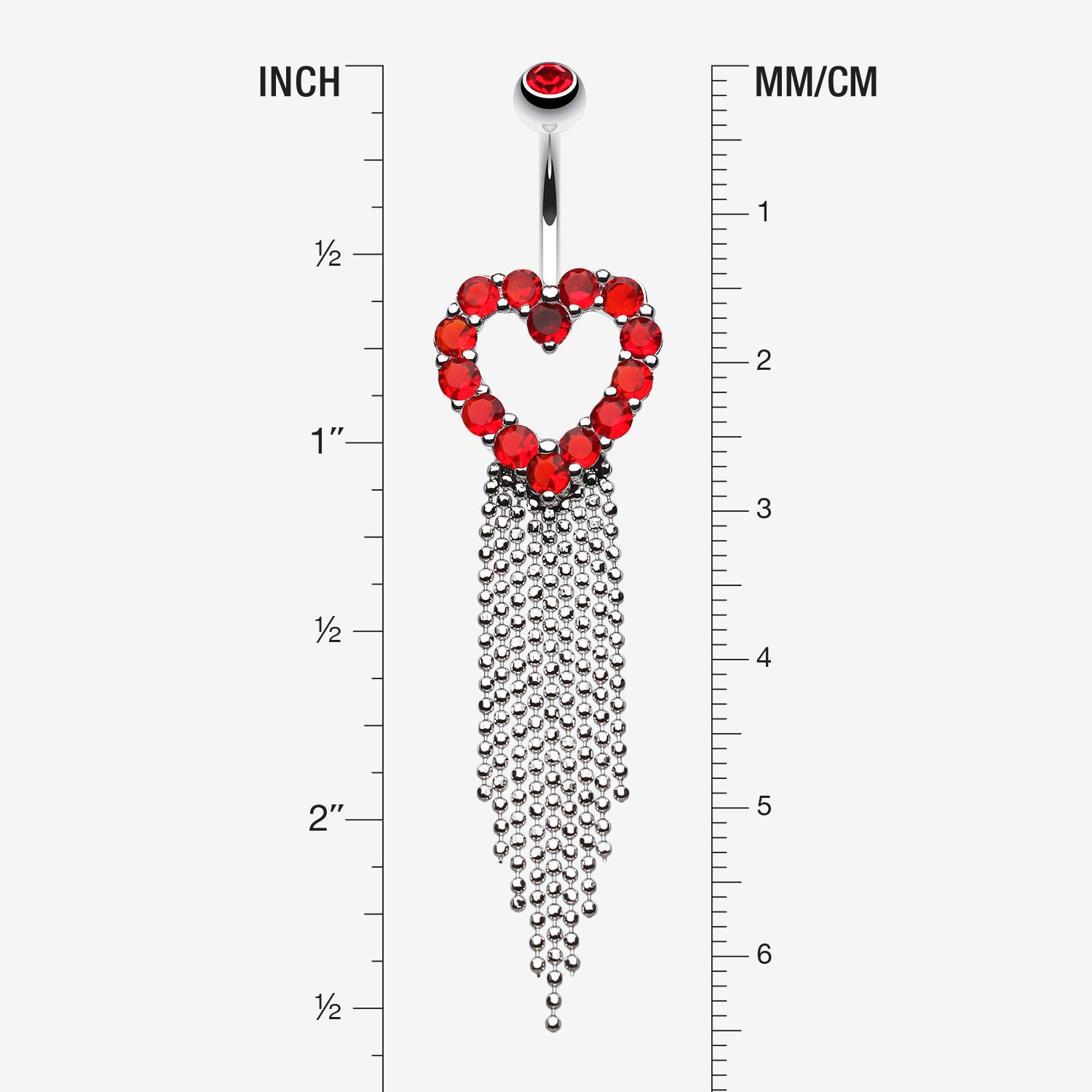 Detail View 1 of Heart Sparkle Showers Belly Button Ring-Red