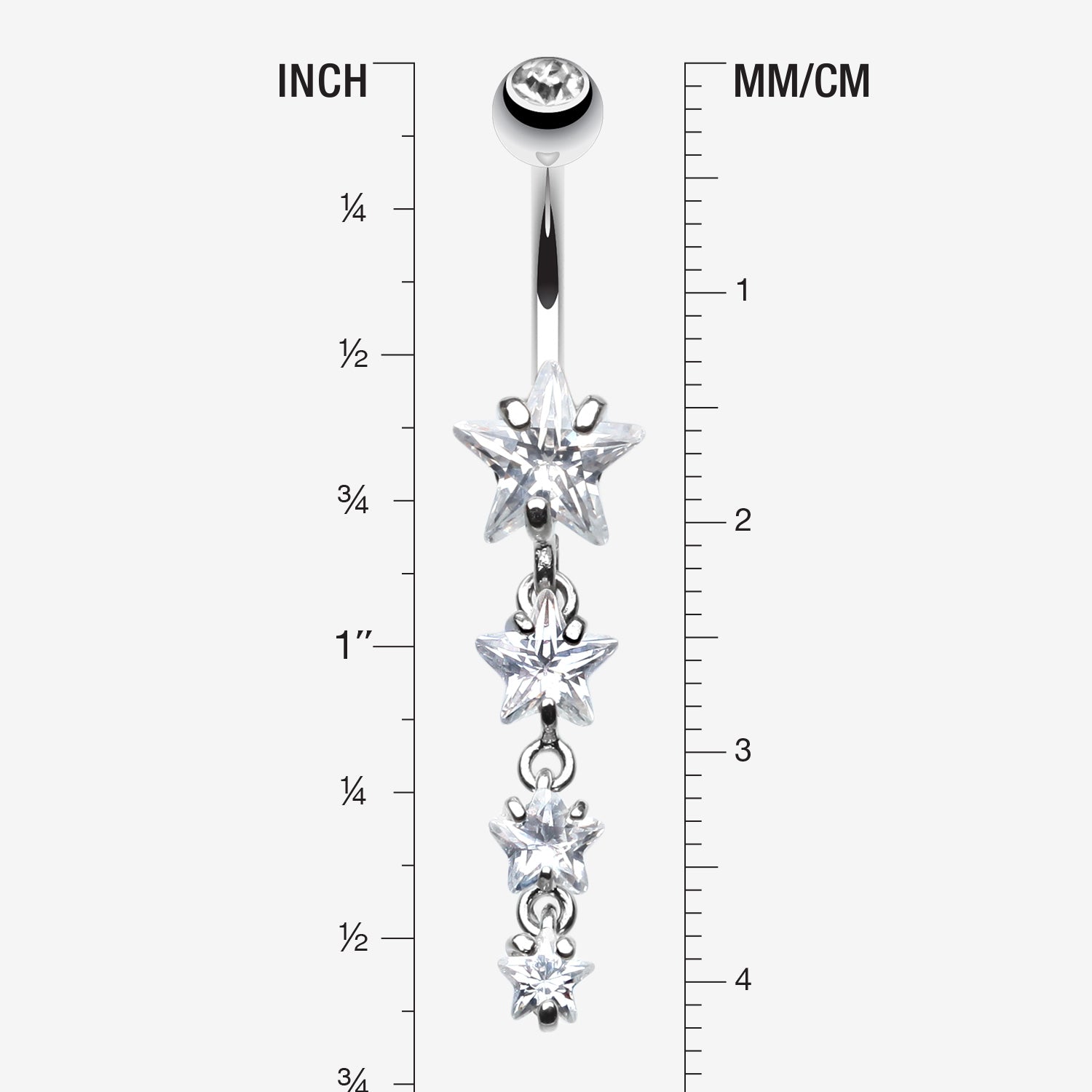 Detail View 1 of Star Spangled Belly Button Ring-Clear Gem