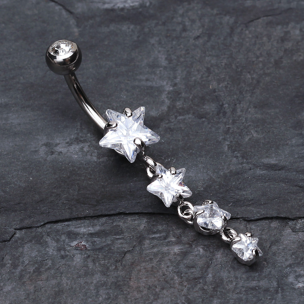 Detail View 2 of Star Spangled Belly Button Ring-Clear Gem