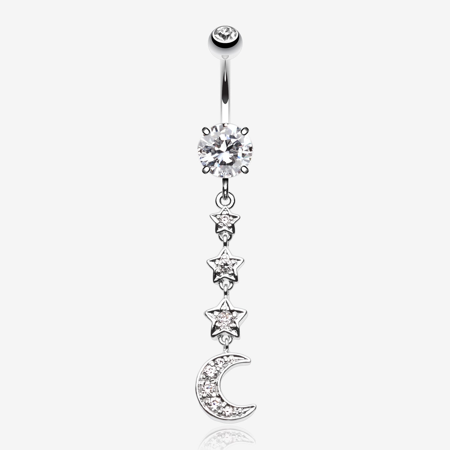 Stars' Journey to the Moon Belly Button Ring-Clear Gem