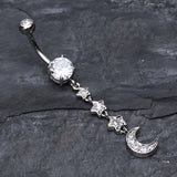 Detail View 2 of Stars' Journey to the Moon Belly Button Ring-Clear Gem