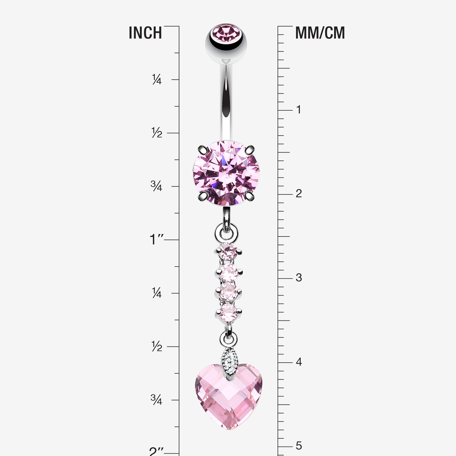 Detail View 1 of Heart Droplet Belly Button Ring-Pink