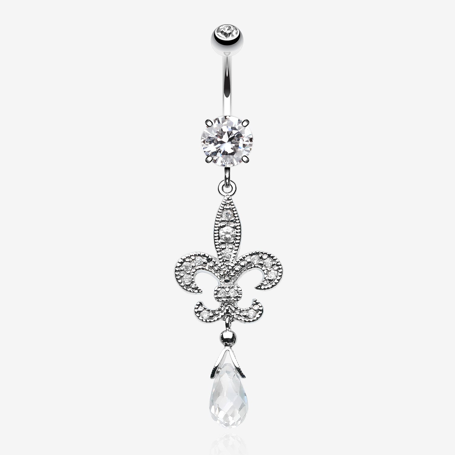 Glistening Fleur De Lis Belly Button Ring-Clear Gem