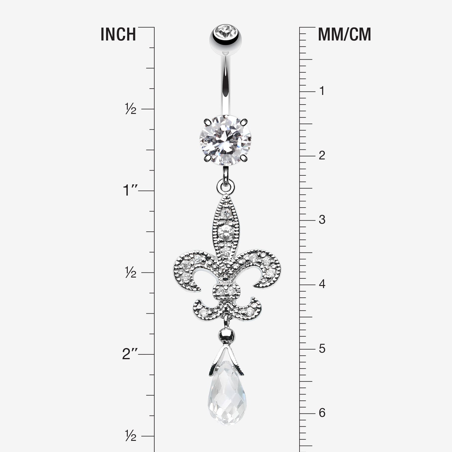Detail View 1 of Glistening Fleur De Lis Belly Button Ring-Clear Gem