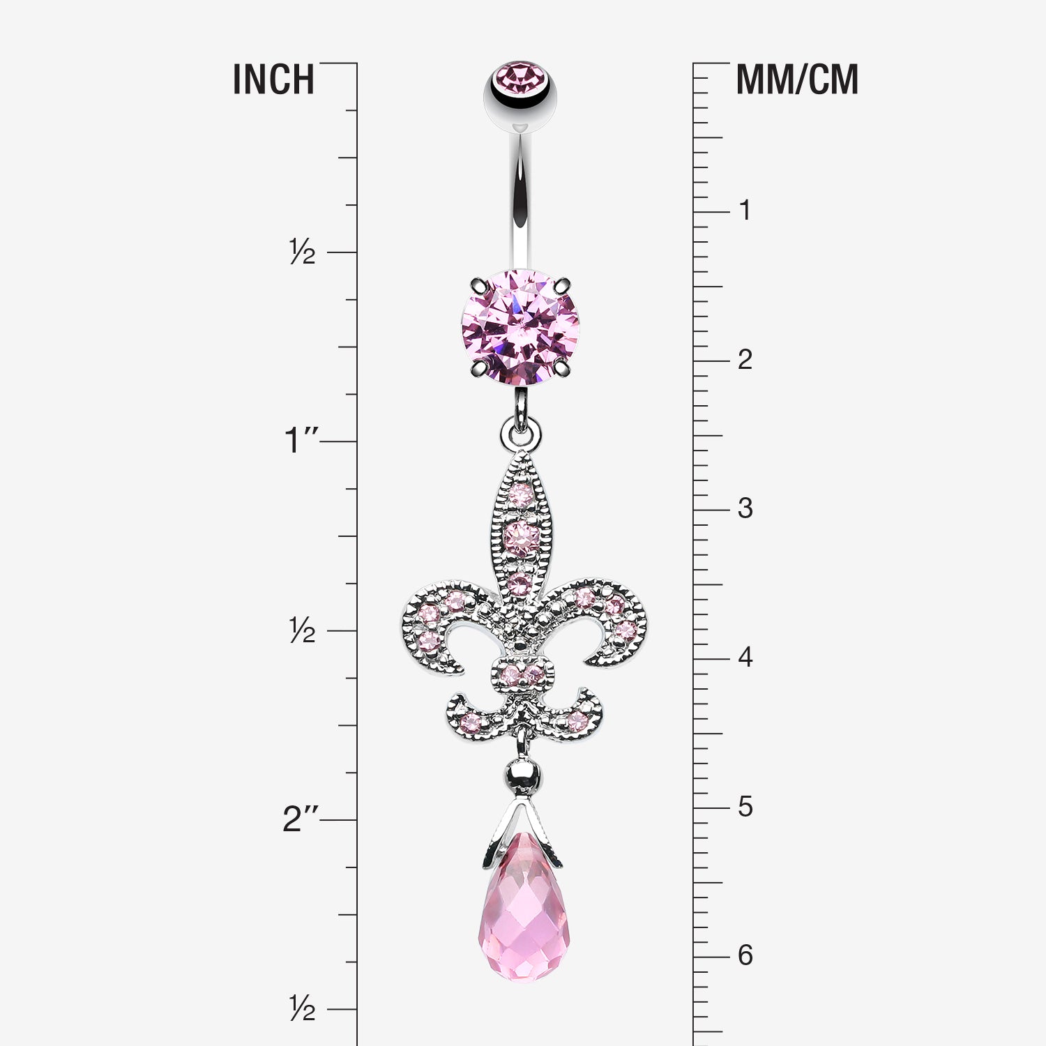 Detail View 1 of Glistening Fleur De Lis Belly Button Ring-Pink