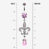 Detail View 1 of Glistening Fleur De Lis Belly Button Ring-Pink