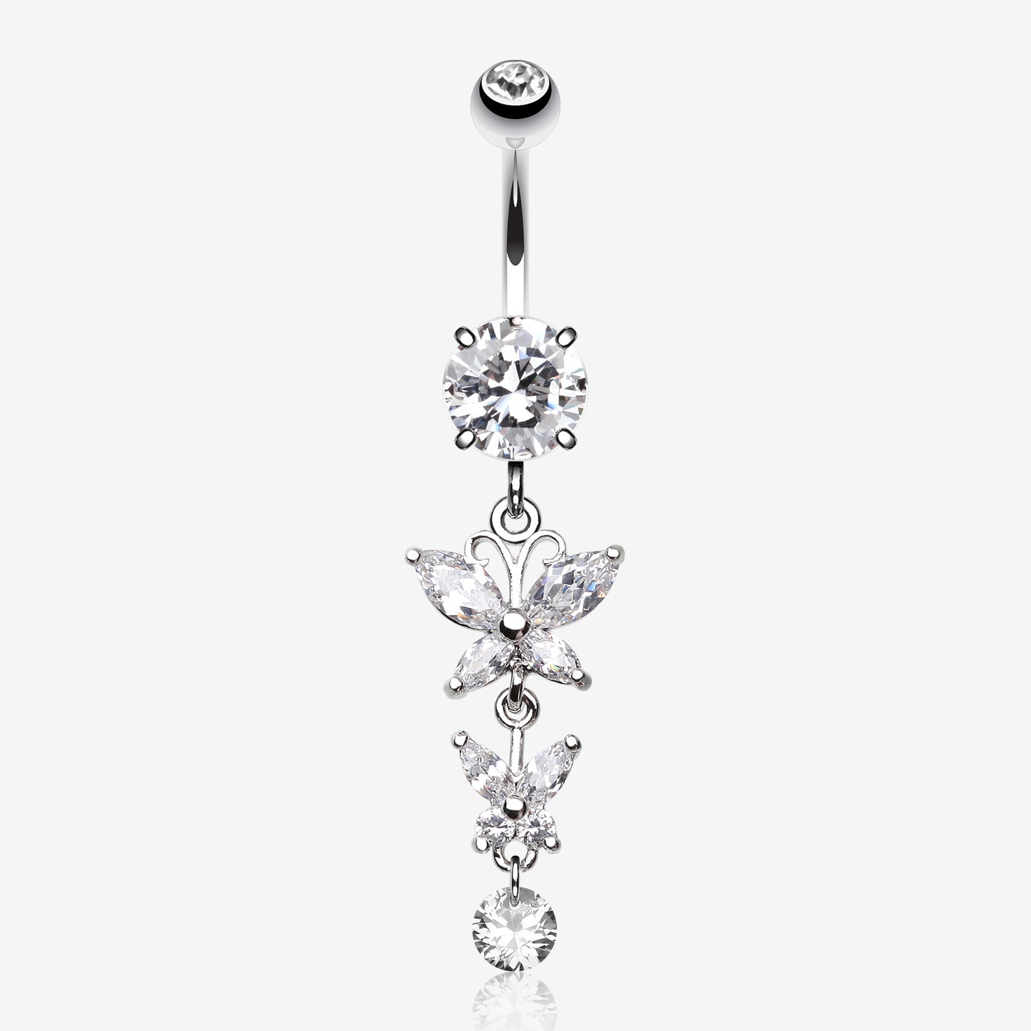 Double Glam Butterfly Belly Button Ring-Clear Gem