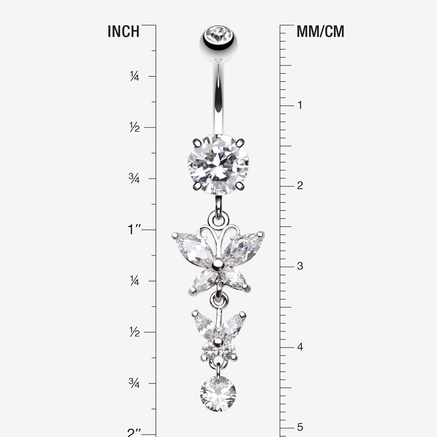 Detail View 1 of Double Glam Butterfly Belly Button Ring-Clear Gem