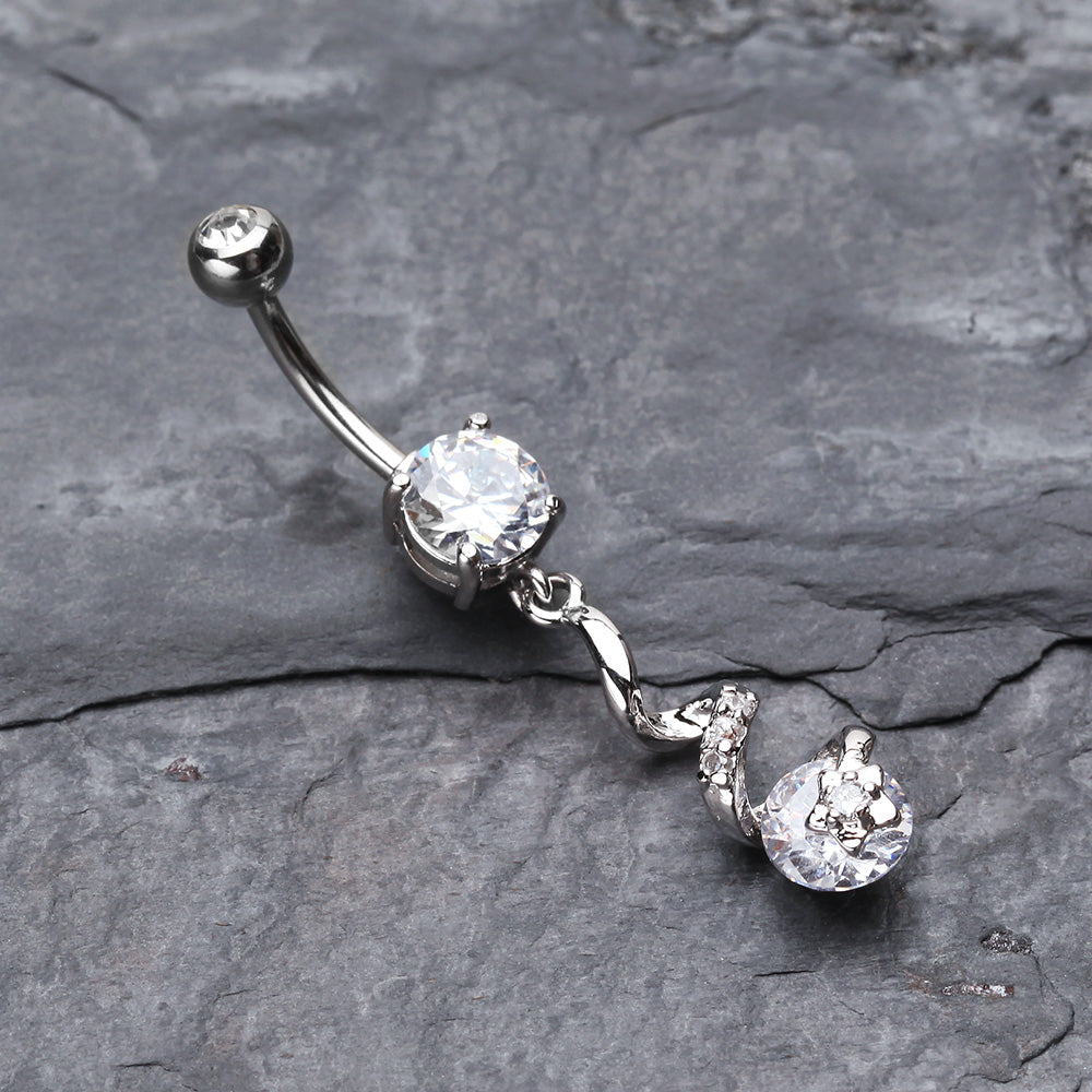 Detail View 2 of Aurora Twist Star Belly Button Ring-Clear Gem