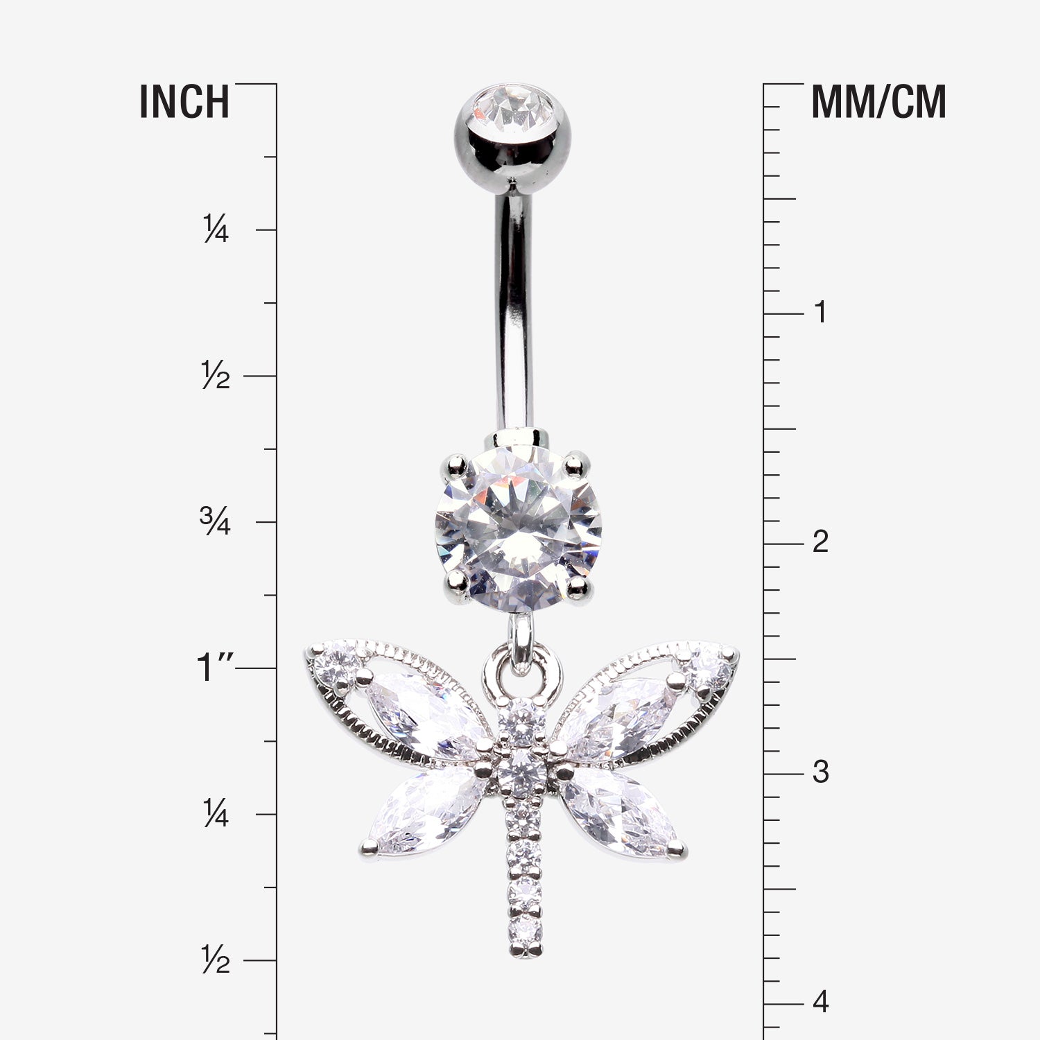 Detail View 1 of Shimmering Butterfly Sparkle Cubic Zirconia Belly Button Ring-Clear Gem