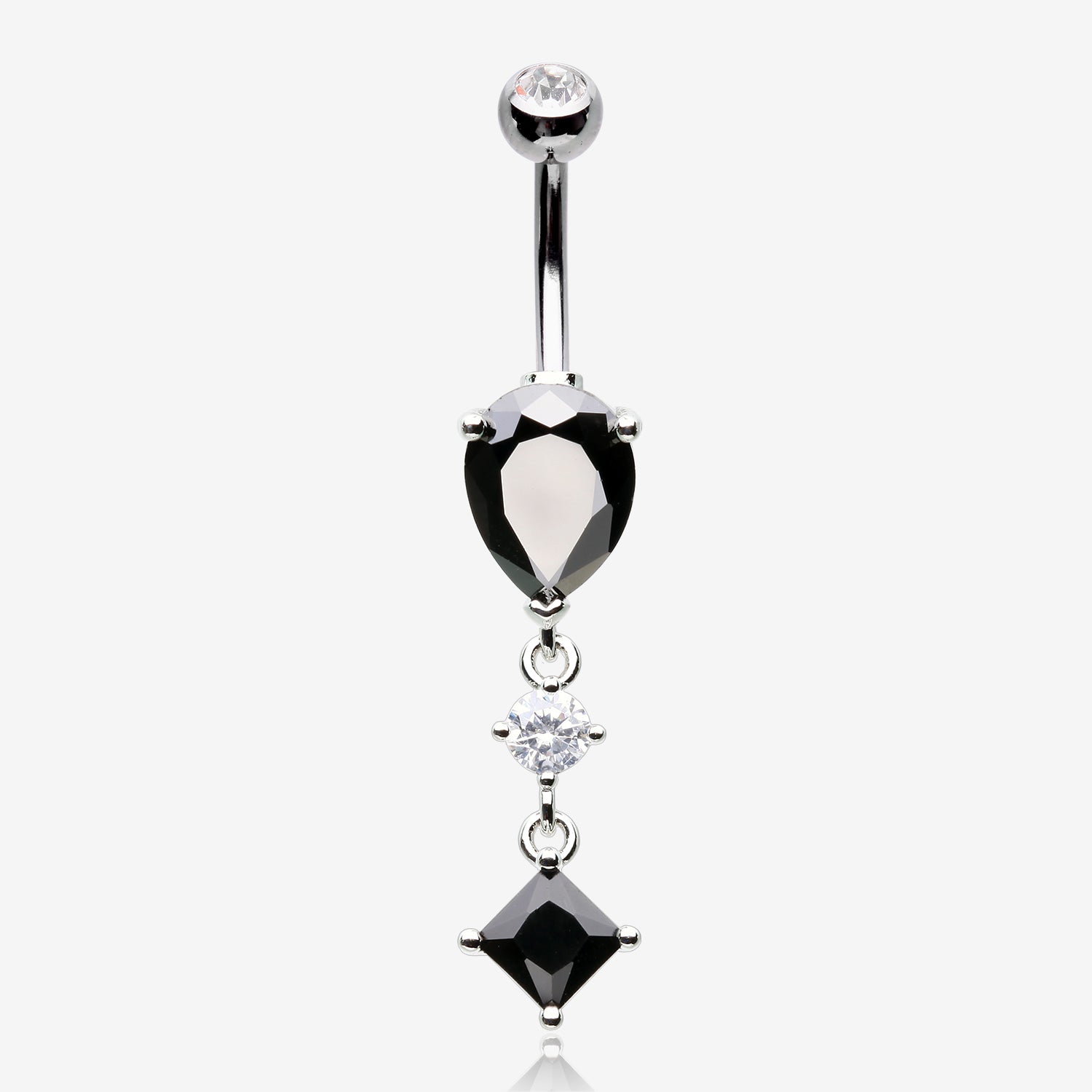 Enchant Sparkle Teardrop Princess Dangle Belly Button Ring-Black/Clear
