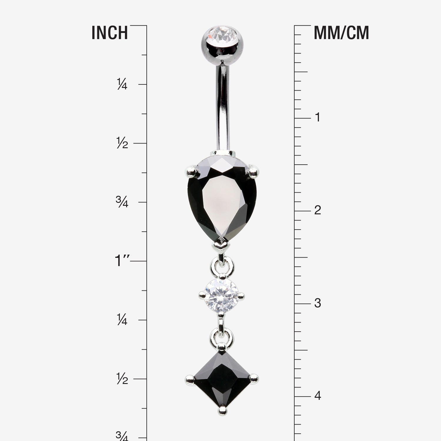 Detail View 1 of Enchant Sparkle Teardrop Princess Dangle Belly Button Ring-Black/Clear