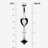 Detail View 1 of Enchant Sparkle Teardrop Princess Dangle Belly Button Ring-Black/Clear