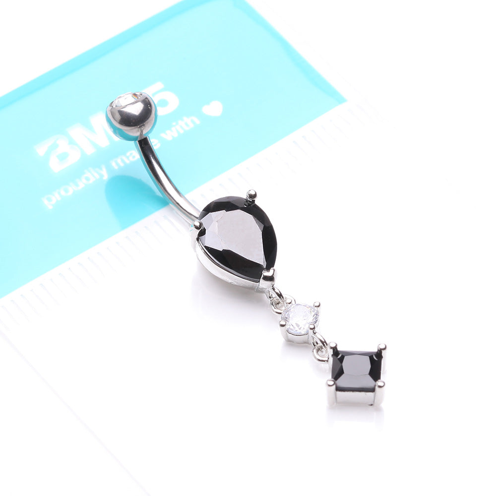 Detail View 4 of Enchant Sparkle Teardrop Princess Dangle Belly Button Ring-Black/Clear