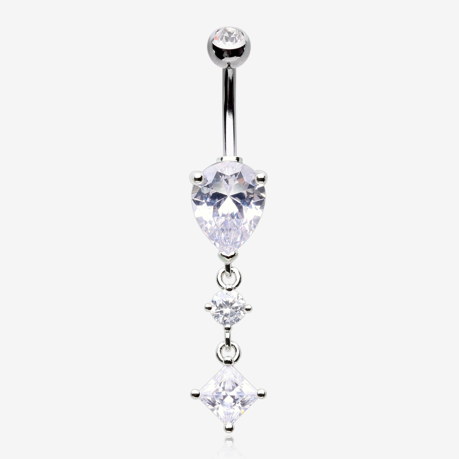 Enchant Sparkle Teardrop Princess Dangle Belly Button Ring-Clear Gem