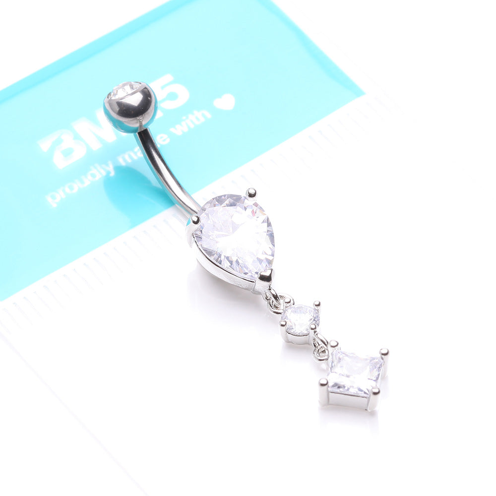 Detail View 4 of Enchant Sparkle Teardrop Princess Dangle Belly Button Ring-Clear Gem