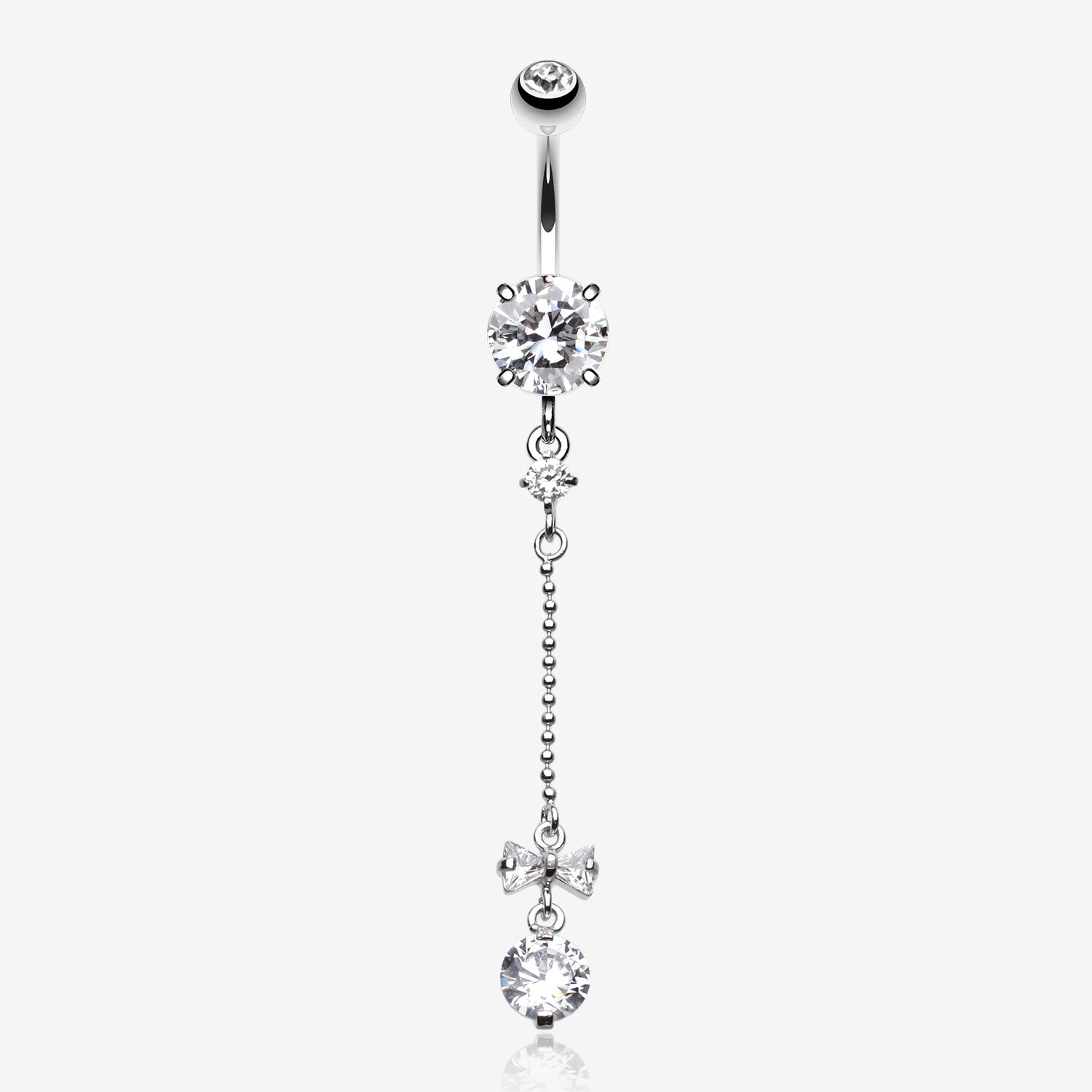 Bow and Gem Droplet Belly Button Ring-Clear Gem