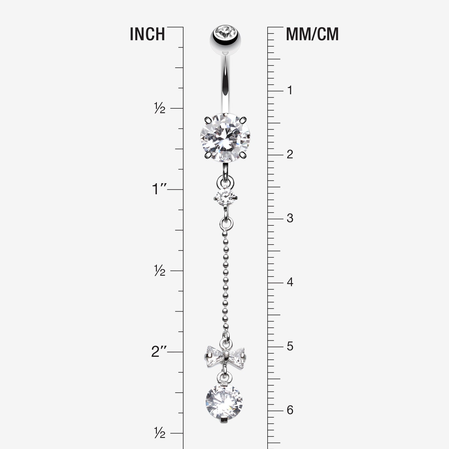 Bow and Gem Droplet Belly Button Ring-Clear