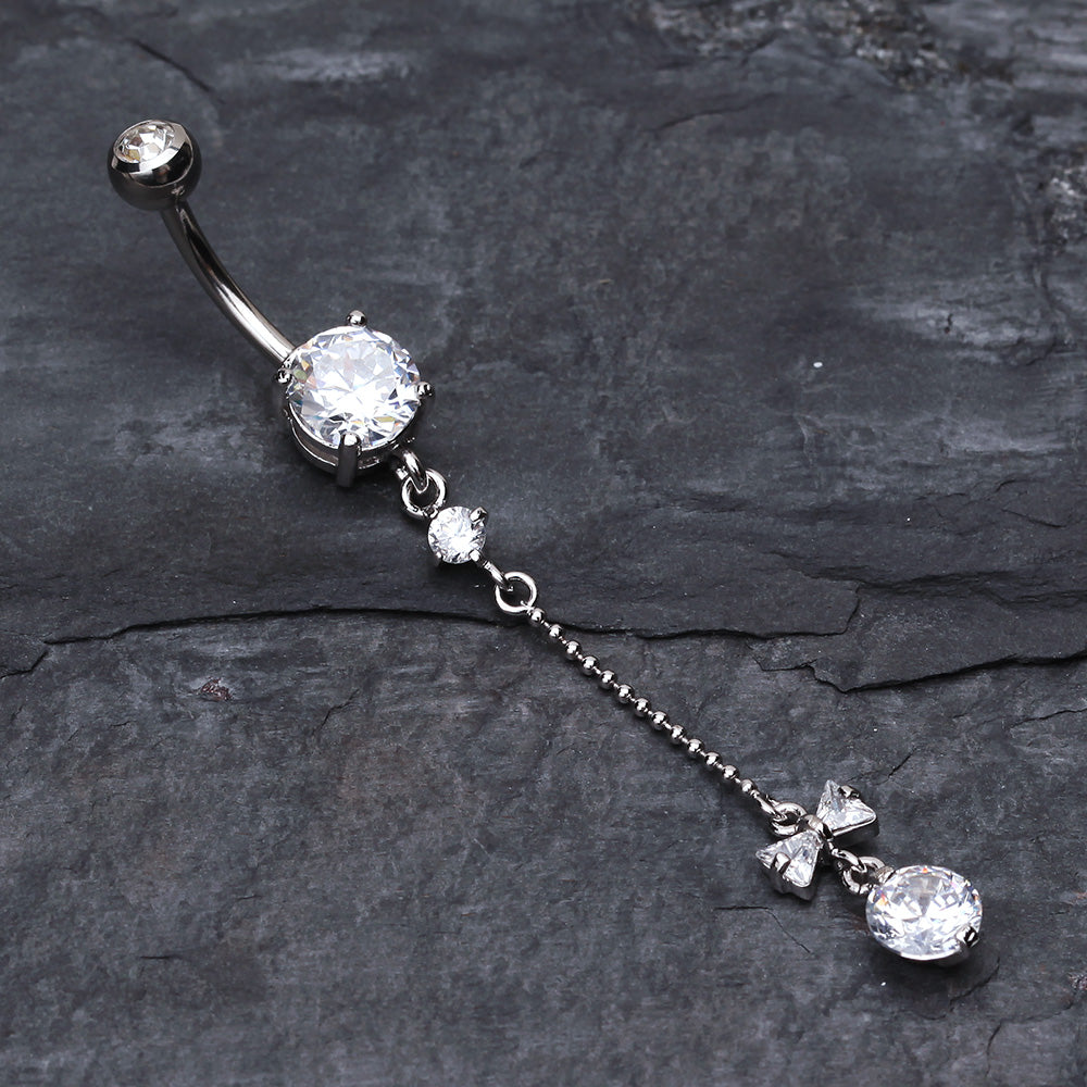Bow and Gem Droplet Belly Button Ring-Clear