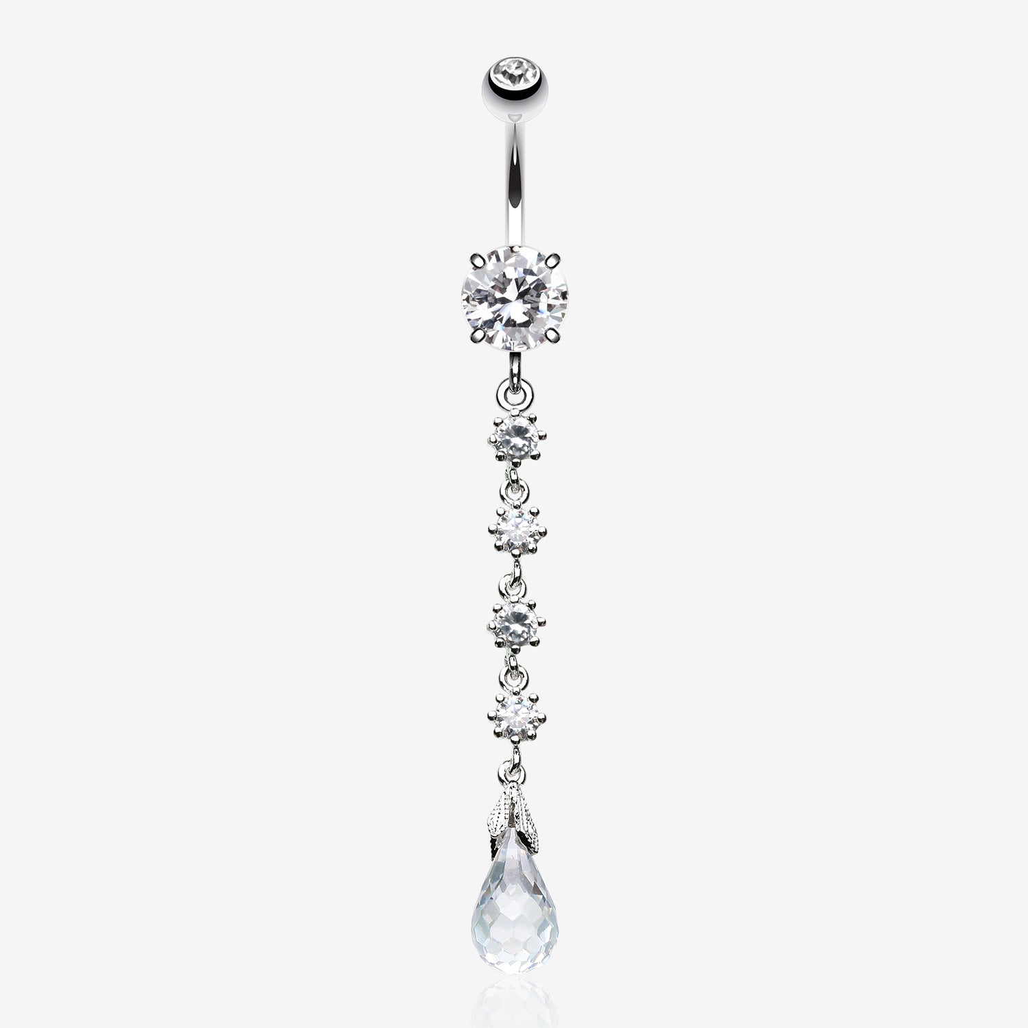 Opulent Crystalline Droplets Belly Button Ring -Clear Gem