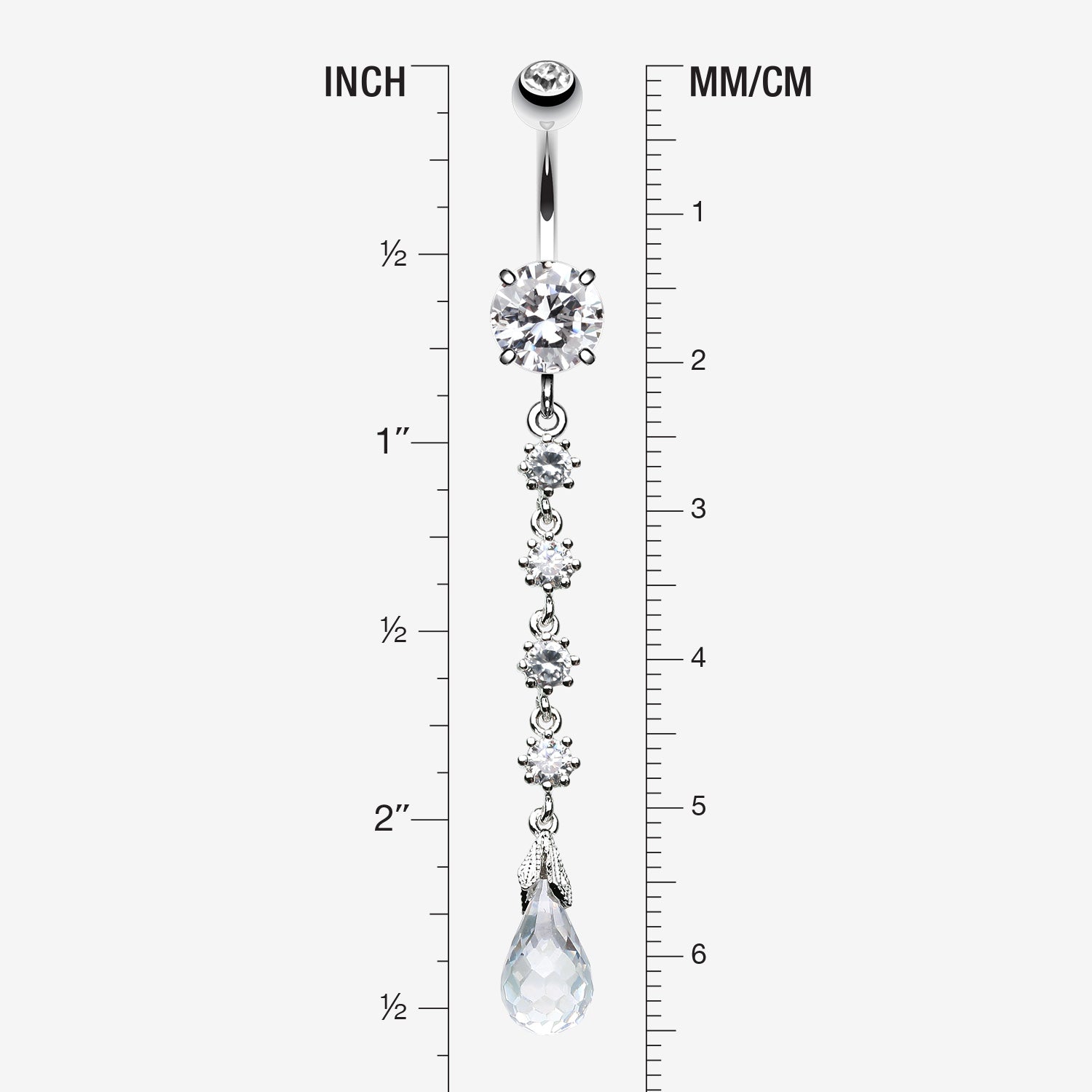 Detail View 1 of Opulent Crystalline Droplets Belly Button Ring -Clear Gem