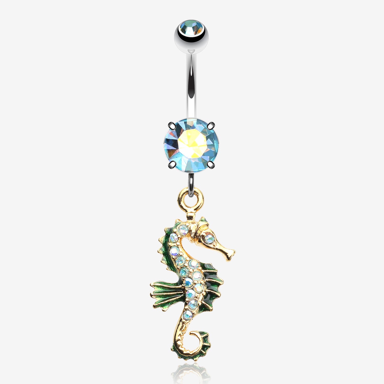 Glam Seahorse Sparkle Dazzle Belly Button Ring-Aqua/Aurora Borealis